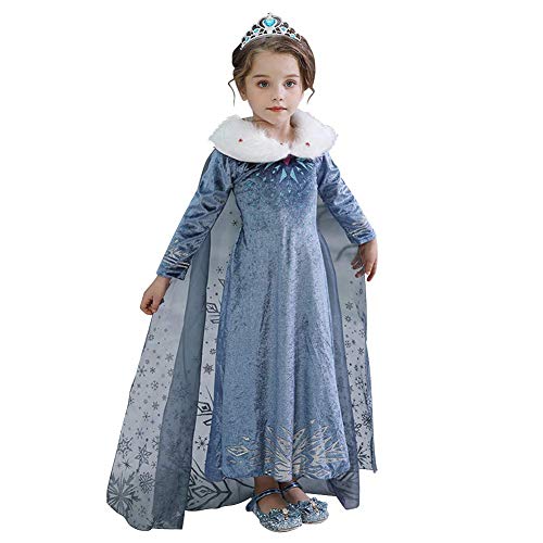 IWEMEK - Disfraz de Frozen de Frozen, vestido de princesa Anna Elsa con capa larga para niña, cumpleaños, Navidad, Halloween, carnaval, fiesta de 2 a 8 años 01 2-3 Años