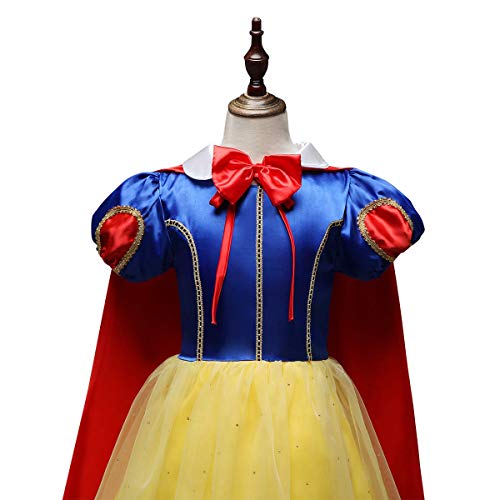 IWEMEK Traje de Princesa Blancanieves Disfraz de Carnaval con Cabo Accesorios 9pcs Vestido de Cosplay para Niñas Disfraces de Halloween Navidad Cumpleaños Comunión Fiesta 3-4 años