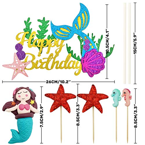 iZoeL 29 piezas de decoración para tarta de sirena, caballito de mar, cola de sirena, estrella de mar y estrella de mar, decoración de pastel para niña, bebé, fiesta de cumpleaños y baby shower