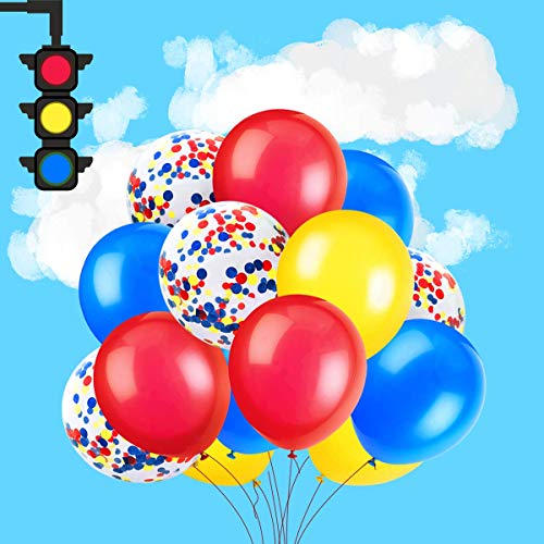 iZoeL Decoración de cumpleaños para niños Feliz Cumpleaños Banner Coches Escuela Autobús Tren Bomberos Camión Motocicleta Avión Globos Vehículos Transporte Pastel Topper Niños 1º 2º 3º 4º