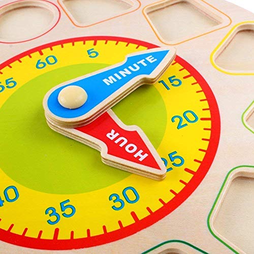 Jacootoys Juguetes de Reloj Madera Educativo Juegos Bloques de Clasificación con Numeros y Formas Geometricas para Aprender la Hora para Niños 3 4 5 Años