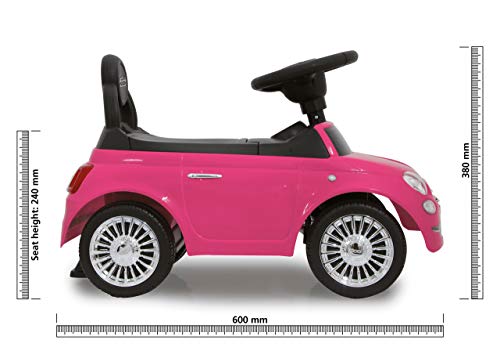 Jamara 460436-Correpasillo Fiat 500 fucsia – Antivuelco, Sonidos, Claxon, Manilla, Maletero, Aspecto auténtico, color rosa (460436) , color/modelo surtido