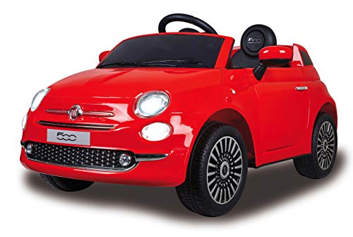 Jamara 460442 Ride-on Fiat 500 Rojo 12V-Arranque Suave sin Llave, MicroSD, AUX, USB, Faro LED, Ruidos, Claxon, 2 Motores, Batería Potente, Ruedas Ultra-Grip, Color