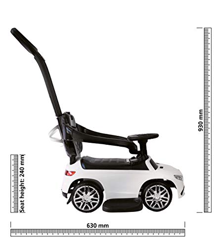 Jamara 460452 - Correpasillo Mercedes-AMG GLE 63 Blanco 3en1 – Antivuelco, Asiento en Piel sintética, Sonidos, Luces, Protección Lateral, Soporte con función de dirección