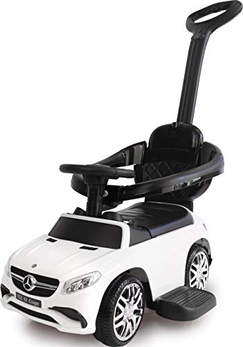 Jamara 460452 - Correpasillo Mercedes-AMG GLE 63 Blanco 3en1 – Antivuelco, Asiento en Piel sintética, Sonidos, Luces, Protección Lateral, Soporte con función de dirección