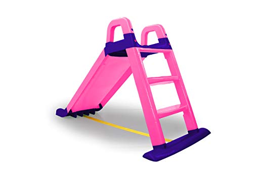 JAMARA- Tobogán Funny Slide Rosa – de plástico Resistente, caño Antideslizante para aterrizajes Suaves, peldaños Anchos y Asas de Seguridad, Cuerda de estabilización, Color (460503)