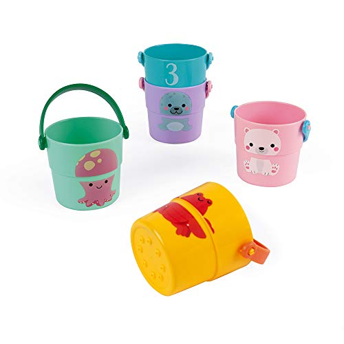 Janod - 5 Cubos de Actividades para el Baño - Juguete de Estímulo para Niños Pequeños - Manipulación y Destreza - Aprender Los Números - A partir de 10 Meses, J04724