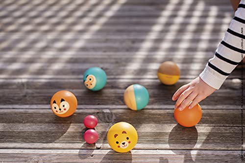 Janod - Happy Garden - Juego de Petanca en Madera para Niños, 6 Bolas y 2 Boliches, para Exteriores - Desde Los 3 Años, J03199