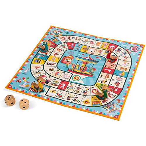 Janod - J02743 - Juego de la oca con diseño de tiovivo, juego familiar con figuritas de madera para niños a partir de 4 años