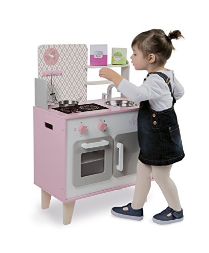 Janod- Macaron Cocina de Juquete, Color rosado y blanco, 53 x 30 x 78 cm (Jura Toys J06567)