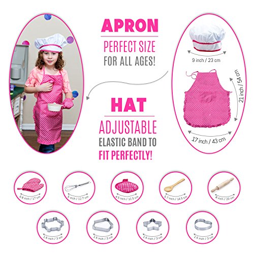 JaxoJoy Set Premier Chef – Completa Niños Cocina Regalo Playset con Chef Sombrero, Delantal, Cocina Mitt Y Utensilios – Recomendado para Niños Y Niñas Edades 3 +