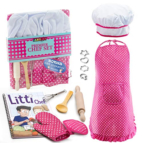 JaxoJoy Set Premier Chef – Completa Niños Cocina Regalo Playset con Chef Sombrero, Delantal, Cocina Mitt Y Utensilios – Recomendado para Niños Y Niñas Edades 3 +