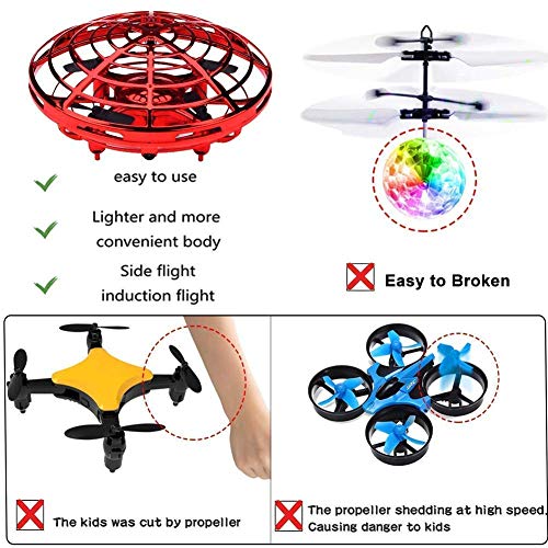 JCT Dron para Niños Mini Drone UFO Flying Ball para Niños de 4-10 Nños Juguetes Voladores Controlados A Mano, Bola De Helicóptero Rotación de 360 ° y Luces LED Niños Niños Niñas Juguetes (Red)