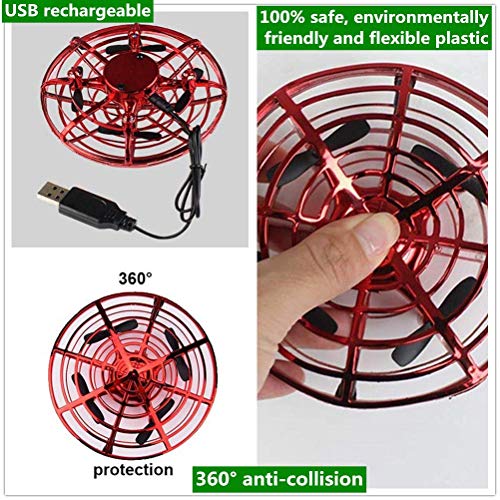 JCT Dron para Niños Mini Drone UFO Flying Ball para Niños de 4-10 Nños Juguetes Voladores Controlados A Mano, Bola De Helicóptero Rotación de 360 ° y Luces LED Niños Niños Niñas Juguetes (Red)