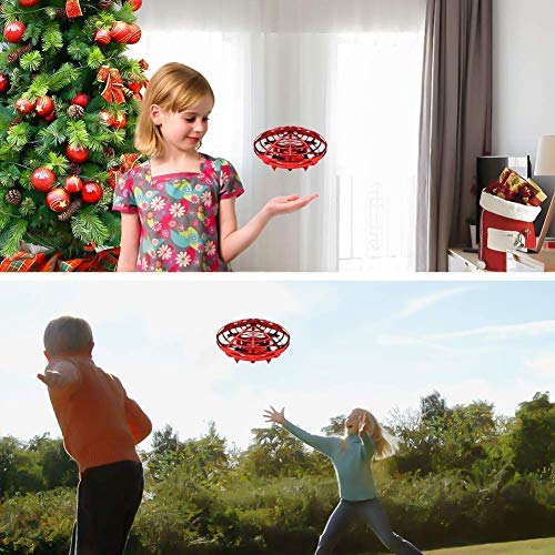 JCT Dron para Niños Mini Drone UFO Flying Ball para Niños de 4-10 Nños Juguetes Voladores Controlados A Mano, Bola De Helicóptero Rotación de 360 ° y Luces LED Niños Niños Niñas Juguetes (Red)