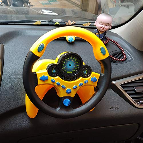 JEJA Children's Steering Wheel Toys, Controlador de conducción portátil simulado con Sonido y música Divertidos, Regalo Educativo temprano para niños pequeños/niños, Amarillo con Base