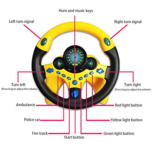 JEJA Children's Steering Wheel Toys, Controlador de conducción portátil simulado con Sonido y música Divertidos, Regalo Educativo temprano para niños pequeños/niños, Amarillo con Base