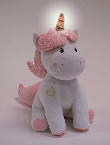 Jemini 023755 Licorne Peluche +/-24 cm Musicale et lumineuse Luminoso, Color Blanco Rosa