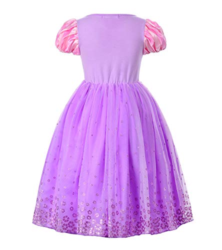 JerrisApparel Niña Princesa Disfraz Flor Navidad Cosplay Fiesta Vestido (8 años, Morado con Accesorios)