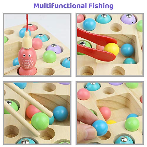 jerryvon Juego De Pescar para Niños - Juguetes Montessori Bebe Madera Peces Juguete Magnetico Infantil Juguetes Educativos Aprendizaje con Caña Preescolares Juegos Pescado Pascua para Niña 3 4 Años