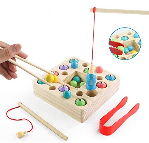 jerryvon Juego De Pescar para Niños - Juguetes Montessori Bebe Madera Peces Juguete Magnetico Infantil Juguetes Educativos Aprendizaje con Caña Preescolares Juegos Pescado Pascua para Niña 3 4 Años