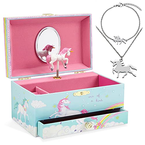 Jewelkeeper - Caja Musical de Unicornio y Juego de Joyas de niñitas - 3 Regalos de Unicornio para niñas