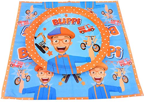 JIMAO Blippi suministros para fiesta de cumpleaños Blippi Party Vajilla decoraciones de cumpleaños Paquete de fiesta para niños, incluye 40 platos, 20 servilletas