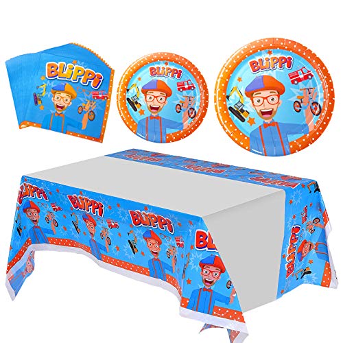 JIMAO Blippi suministros para fiesta de cumpleaños Blippi Party Vajilla decoraciones de cumpleaños Paquete de fiesta para niños, incluye 40 platos, 20 servilletas