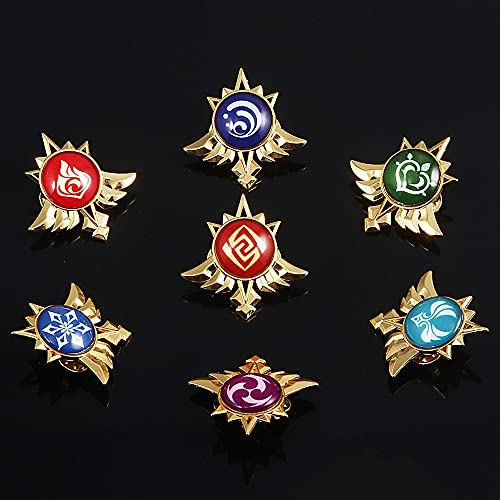 Jiumaocleu Genshin Impact Badges Keqing Klee Luminous Alloy Unisex Badge Anime Game Merch Accesorios para disfraces 7 Elements Mond Eyes Lucky Badge para Halloween Party Navidad