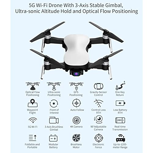 JJDSN Drone GPS con cámara 5G WiFi 4K FPV HD, cardán de 3 Ejes, Motor sin escobillas, Retorno automático a casa, Selfie, sígueme, waypoints, Vuelo Circular, Vuelo de 50 Minutos, con Mochila