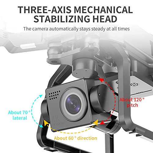 JJDSN Drone Profesional de 3 km con cámara 4K de 3 Ejes Gimbal HD, GPS 5G WiFi FPV Drones para Adultos Motor sin escobillas RC Quadcopter, Retorno automático, sígueme, Vuelo de Punto de Paso, 25 m