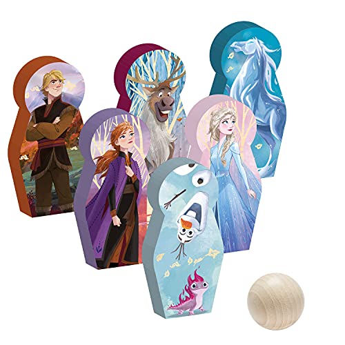 John Juego de Bolos Anna Elsa 41131 de Frozen de Disney de Madera FSC, Multicolor