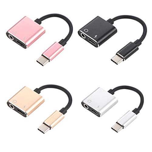 JohnJohnsen Adaptador de Cable USB C a Jack 3.5 Tipo C Adaptador de Cable de Carga 2 en 1 USB Tipo C 3.5mm Audio Auricular Convertidor de Cable (Plateado)