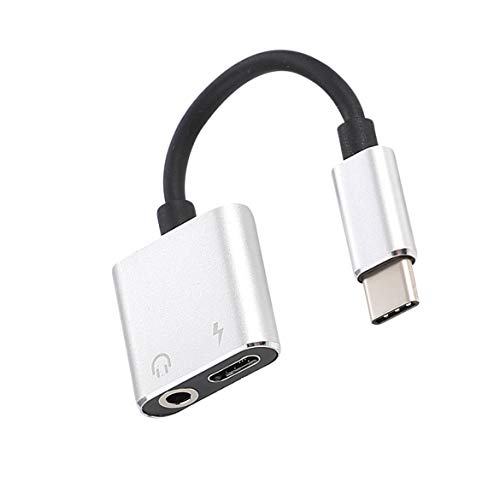 JohnJohnsen Adaptador de Cable USB C a Jack 3.5 Tipo C Adaptador de Cable de Carga 2 en 1 USB Tipo C 3.5mm Audio Auricular Convertidor de Cable (Plateado)