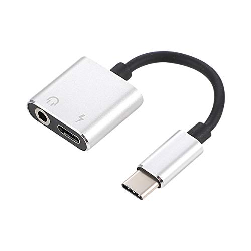 JohnJohnsen Adaptador de Cable USB C a Jack 3.5 Tipo C Adaptador de Cable de Carga 2 en 1 USB Tipo C 3.5mm Audio Auricular Convertidor de Cable (Plateado)