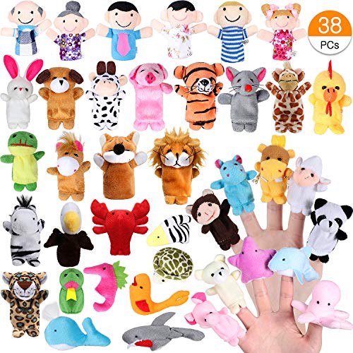 Joinfun Marionetas de Dedo Cartoon Animal Hand Toys Gente Marionetas de Miembros de la Familia para bebés Infantes Niños pequeños Cuento Educativo Hora (38pcs)