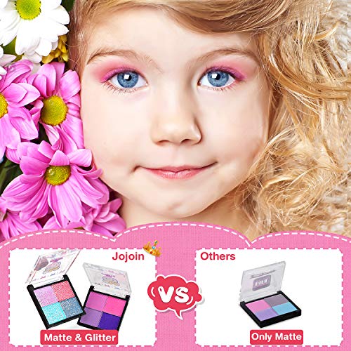 Jojoin 19PCS Maquillaje Niña, Maquillaje para Niñas Lavables, 2 Horquilla, 2 Sombra de Ojos, 1 Lápiz Labial, 3 Esmalte de uñas en Forma de Corazón, Bolsa Portátil Maquillaje de Juguete Niñas Regalo