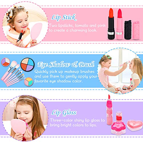 Jojoin 22 Piezas Maquillaje Niñas con una Corona, Cosméticos Juguete, Caja de Maquillaje, Juguete Niña con Sueño de Princesa, Regalos de Cumpleaños y Navidad para Niños