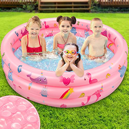 Jojoin Piscina Hinchable Infantil, Piscina de Agua para Niños con Base Hinchable, Material Plástico de PVC, Piscina de Interior al Aire Libre, Fiesta de Agua de Verano 115 CM * 30 CM