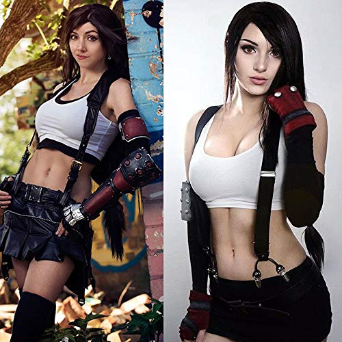 JOMICO Tifa Pelucas de Cosplay Lockhart para mujeres Anime sintético ninguno encaje largo negro recto con flequillo lateral peluca Halloween Chritsmas mascarada fiesta Pelucas