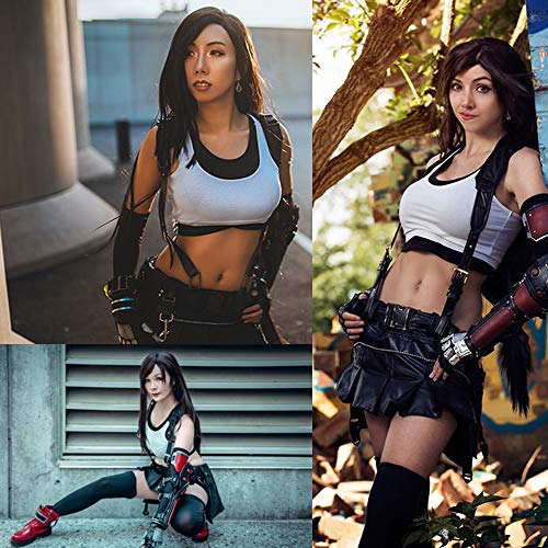 JOMICO Tifa Pelucas de Cosplay Lockhart para mujeres Anime sintético ninguno encaje largo negro recto con flequillo lateral peluca Halloween Chritsmas mascarada fiesta Pelucas