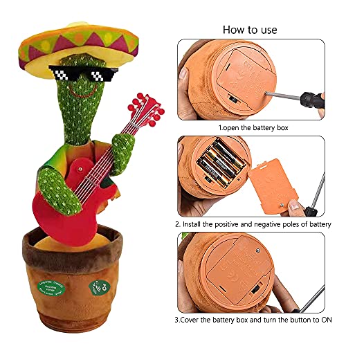 Jooheli Cactus de Peluche, Cactus Bailarín, Divertido Canto y Baile de Cactus con 120 Canciones, Juguete de Peluche de Cactus para Niños, Juguete Divertidos de Educación para Niños (Guitarra)