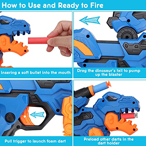 Joujou Arma de Juguete, 2 Pack Pistolas de Juguete para Niños, 60 Pistola de Dardos de Espuma, 3 Objetivos de Tiro de Dinosaurios y Correa para la Muñeca, Regalo Cumpleaños Navidad para Niños 3 Años
