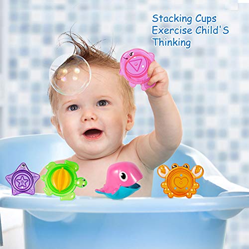 Joy joz Juguetes De Baño Cangrejo Bubble Toys Bath Squirters Toys Stacking Cups Bubble Machine con música para niños pequeños