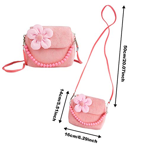 Joyas para niños Niñas Bolso de Peluche, Comius Sharp Bolso Princesa, Bolsos para con Flores de Fieltro con Cuentas Mini Bolso, Crossbody Para Pequeñas, Collar Pulsera Anillo Pinzas de Conjunto (Pink)