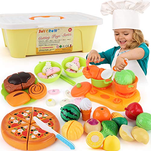 JoyGrow 60 Piezas Alimentos de Juguete Cortar Frutas Verduras Temprano Desarrollo Educación Bebé Niños Juegos para cocinar