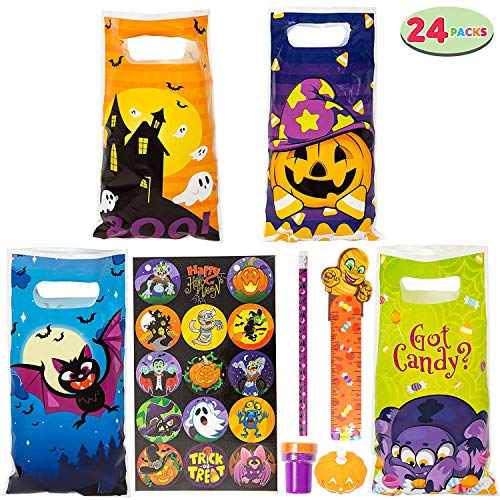 JOYIN 144 Piezas, 24 Unidades, Surtido de Artículos de Papelería Temática de Halloween, incluye Lápices, Reglas, Pegatinas, Sellos y Borradores en Regalo para Niños Truco o Trato