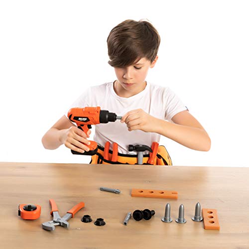 JOYIN 19 Piezas Juguete de Herramientas de Construcción Realista para niños, Juego de Imitación con Taladro Juguete y Numerosos Accesorios