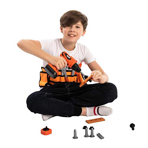 JOYIN 19 Piezas Juguete de Herramientas de Construcción Realista para niños, Juego de Imitación con Taladro Juguete y Numerosos Accesorios