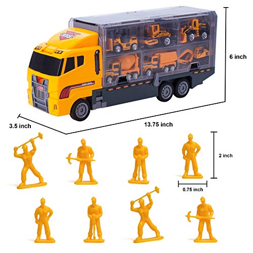 JOYIN Camión de ingeniería 11 En 1 Diecast Coche Juguetes Vehículo de Construcción Carrier Truck para Niños